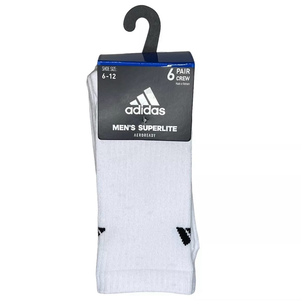 New Adidas Men's Superlite Aeroready 6
Pair Crew Socks White/Black Size 6-12